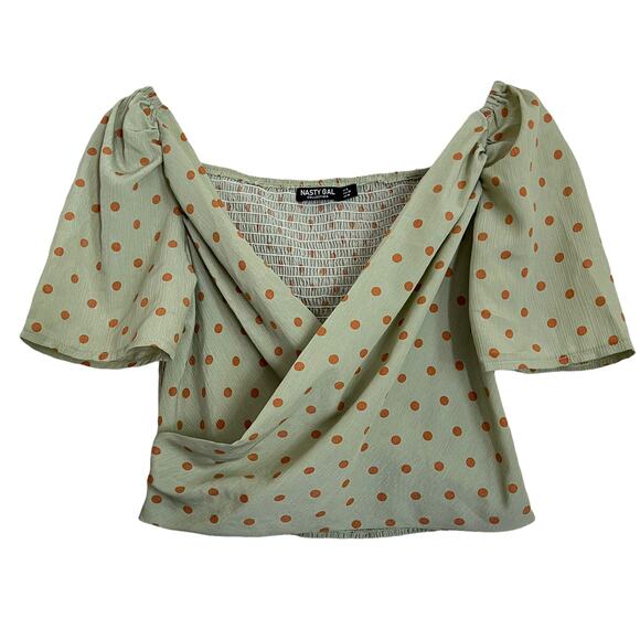 Nasty Gal Polka Dot Smocked Crop Top Size 6 - Picture 3 of 7